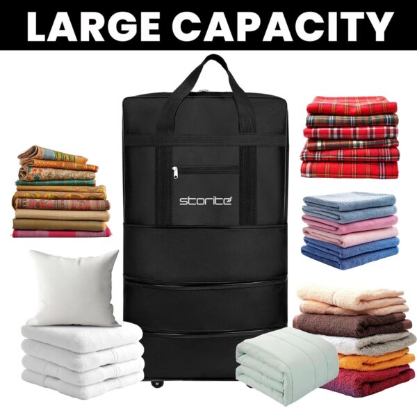Storite 3 Layer Nylon Duffle Bags/Convertible Travel Luggage with Wheels/Waterproof Traveling Bag for Clothes/Foldable - Extendable Duffle Bag for Men and Women (Black) - Image 9