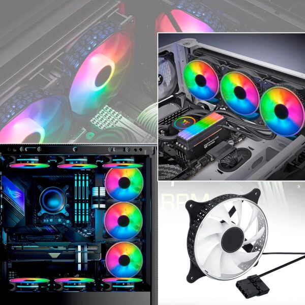 RiaTech 3 Pack RGB LED Series 120mm Case Fan For Pc, 1000 RPM, PWM connector Unique Ultra Quiet Long Life Gaming Cpu Cooler Fan - 4pin Molex connector - Image 6