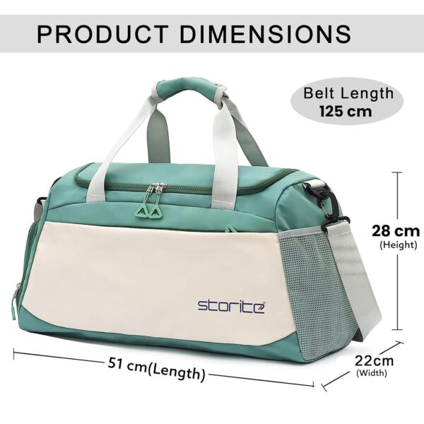 Storite Nylon 51 cms Imported Travel Duffle Bag Multi- Pocket Sports Shoulder Bag for Women with Wet Pocket & Shoe Compartment Weekender Overnight Travel Luggage Bag (Green/White - 51x22x28 Cm) - Image 4