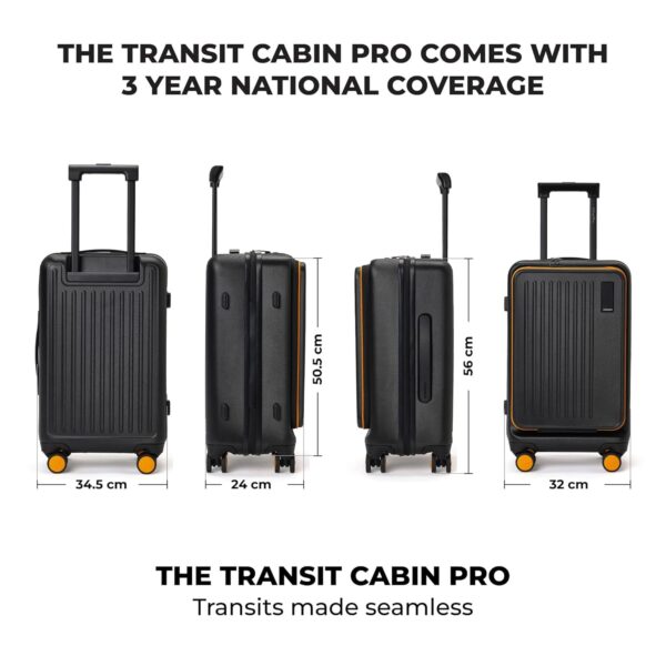 MOKOBARA Polycarbonate The Transit Cabin Pro Luggage Small Cabin Size Poly-Carbonate Hard Sided 8 Hinomoto Wheels Suitcase for Travelling (Black & Yellow, 56 cm) - Image 8