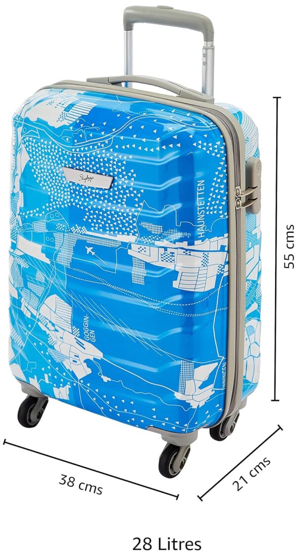 Skybags Trooper 55 Cms Small Cabin Polycarbonate Hardshell Sided 4 Spinner Wheels Luggage/Suitcase/Inline Trolley Bag- Blue And White, Large - Image 4