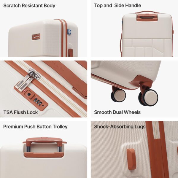 uppercase Rock (Medium) 65cm, Check-in Trolley Bag, Hardsided Anti-Scratch 8 Wheel Luggage, TSA Lock & Anti-Theft Zippers, Suitcase for Unisex, 2000 Days Warranty (Beige) - Image 5