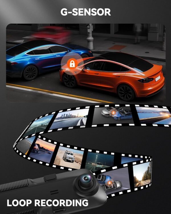WOLFBOX G840H 12" Mirror Dash Cam - 2.5K Front & 1080P Rear Camera, WiFi Mirror Dash Cam Front and Rear, Built-in GPS, Includes 32GB Card - Image 9