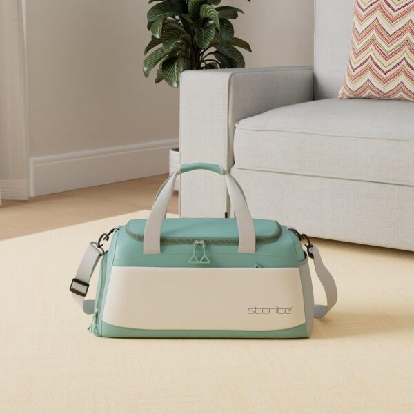 Storite Nylon 51 cms Imported Travel Duffle Bag Multi- Pocket Sports Shoulder Bag for Women with Wet Pocket & Shoe Compartment Weekender Overnight Travel Luggage Bag (Green/White - 51x22x28 Cm) - Image 3