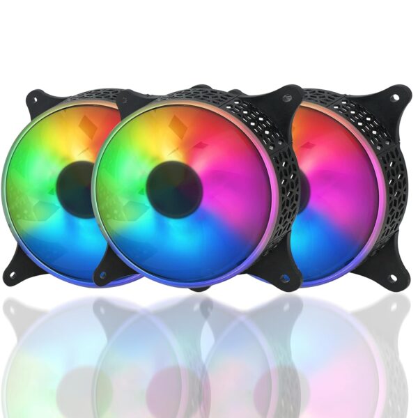 RiaTech 3 Pack RGB LED Series 120mm Case Fan For Pc, 1000 RPM, PWM connector Unique Ultra Quiet Long Life Gaming Cpu Cooler Fan - 4pin Molex connector - Image 2