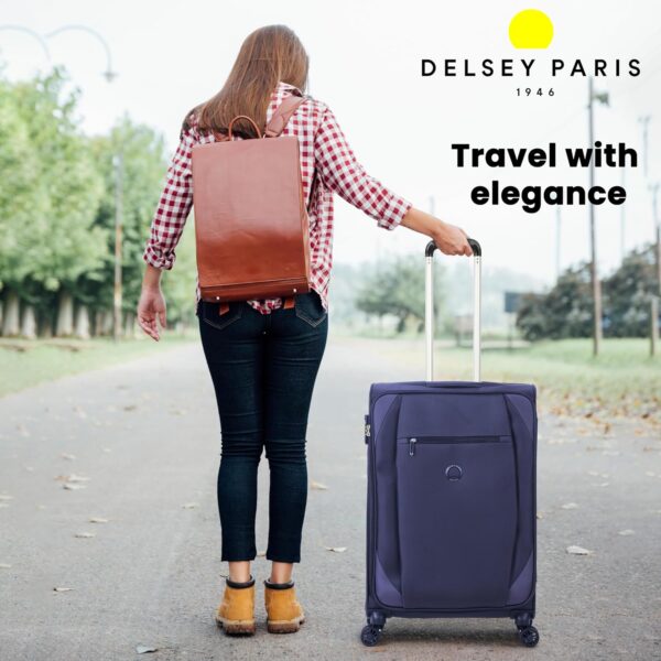 Delsey Paris Rami 78 cms Large Check-in Polyester Soft-sided 8 Wheels Spinner Luggage/Suitcase/Trolley Bag for travel (Blue) - Image 3