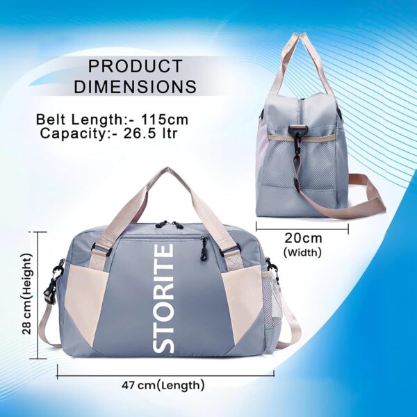 Storite Nylon 47 Cm Imported Travel Duffle Bag, Sports Shoulder Bag for Women with Wet Pocket & Shoe Compartment Weekender Overnight Luggage Bag (Blue,47x20x28 cm) - Image 3