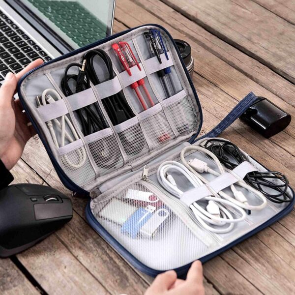 Seagull flight of fashion Nylon Single Layer Electronic Gadget Organizer Case, Tech Kit Accessories Organizer Bag - 25 X 19 X 2 Cm - Navy Blue - Model 1 - Image 7