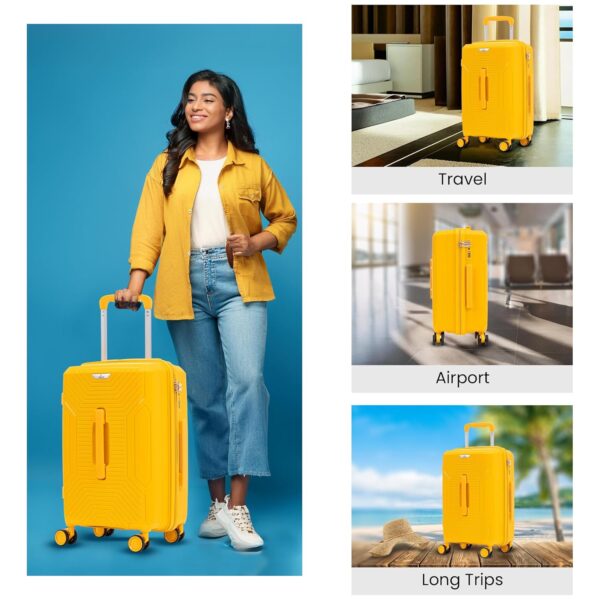 Skyroller Series Small 20inch Cabin Trolley Bag for Travel|Hard Suitcase for Travel with Steel+ABS Trolley, Wheels, 360 Degree Rotation - Dark Yellow - Image 7