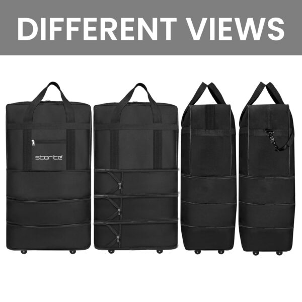 Storite 3 Layer Nylon Duffle Bags/Convertible Travel Luggage with Wheels/Waterproof Traveling Bag for Clothes/Foldable - Extendable Duffle Bag for Men and Women (Black) - Image 8
