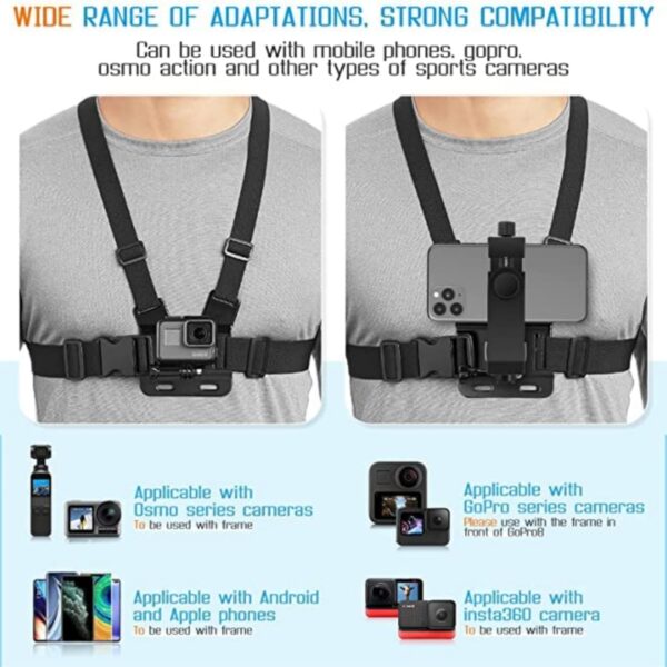 Like Star® Adjustable Chest Strap Mount with Mobile Holder Clip & Screw Compatible with All Smart Phones Body Belt Harness for Gopro Hero, SJCAM, Yi & Other Action Cameras - Black - Image 5