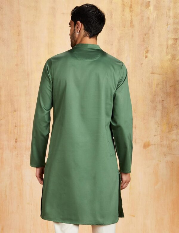 Amazon Brand - Symbol Men's Cotton Solid Festive Embellished Long Kurta (Regular Fit) - Image 3