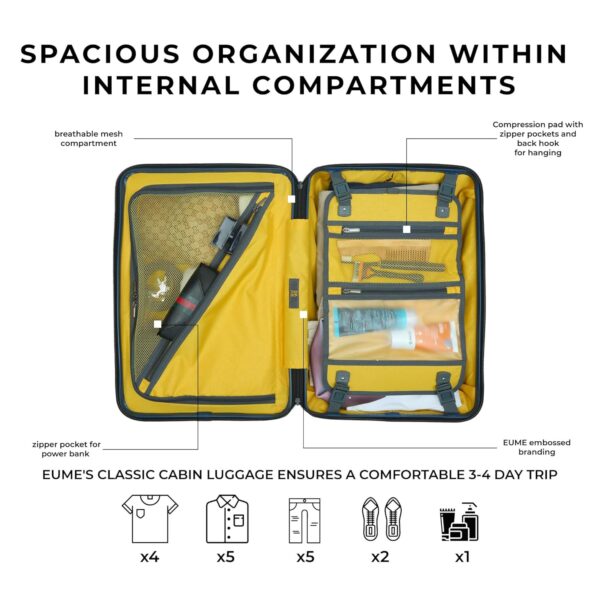 EUME Classic Cabin 55 Cm Trolley Bag Small Size for Travel, Midnight Blue| Polycarbonate (Pc) 8 Hinomoto Wheels Suitcase | Small Trolley Bag for Luggage - Image 6