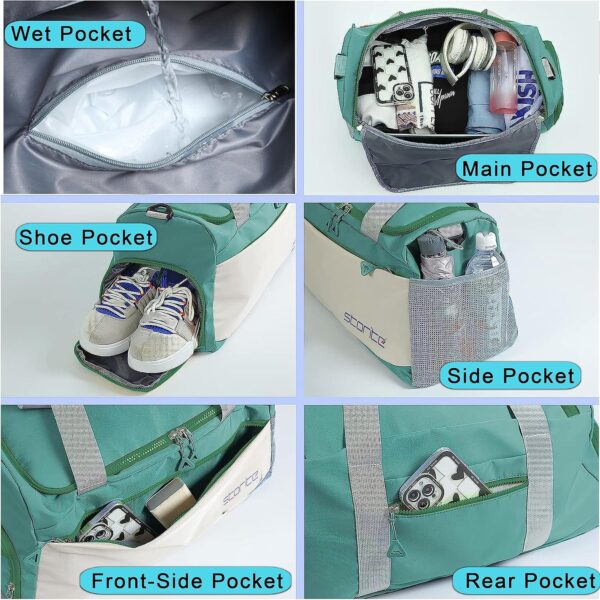 Storite Nylon 51 cms Imported Travel Duffle Bag Multi- Pocket Sports Shoulder Bag for Women with Wet Pocket & Shoe Compartment Weekender Overnight Travel Luggage Bag (Green/White - 51x22x28 Cm) - Image 5