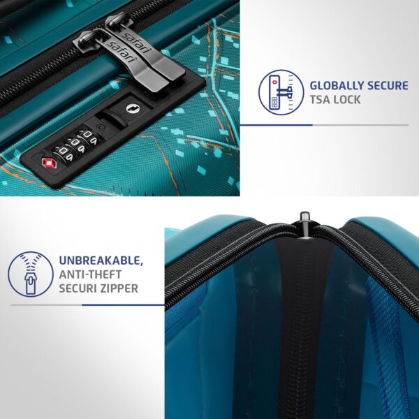 Safari Select Brooklyn 77 Cms Check-in Trolley Bag Hard Case Polycarbonate 8 Wheels with 360 Degree Rotation, Recessed TSA Lock, Anti-Theft Zipper, Trolley Bags for Travel, Suitcase for Travel, Teal - Image 5