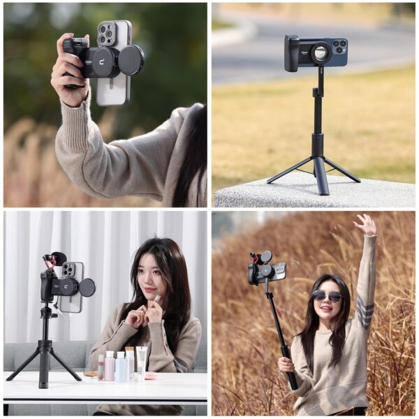 ULANZI Selfie Phone Tripod Mount MA35, 2-in-1 Magnetic & Phone Clip Camera Grip Handle Holder with Detachable Remote Shutter with Cold Shoe Adapter for iPhone 14 15 Samsung Smartphone Video Shooting - Image 10