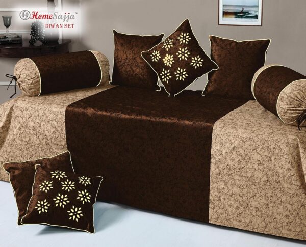 AVIRAL Velvet Modern Homesajja Premium Diwan Sheet With 2 Bolsters With Dori And 5 Cushion Covers (Brown, King) Set Of 8 - Image 2