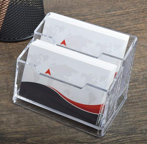 SNDIA 2-Tier Business Card Holder Visiting Card Stand Organizer Clear Card Holder Display Stand for Office (Transparent) - Image 3