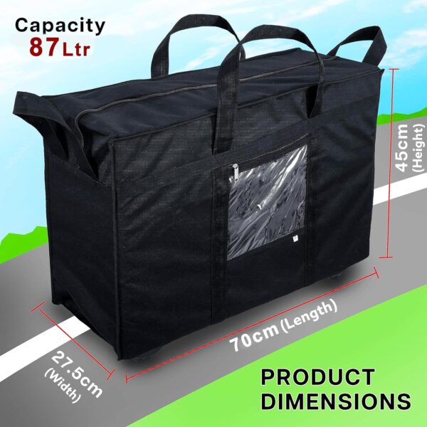 Storite Nylon 70 Cm Large Travel Duffle Bag Luggage Storage Trolley Bag Luggage Bag for Travel with Five Wheels & Front Transparent Pocket (Black, 70 x 27.5 x 45 cm) - Image 3