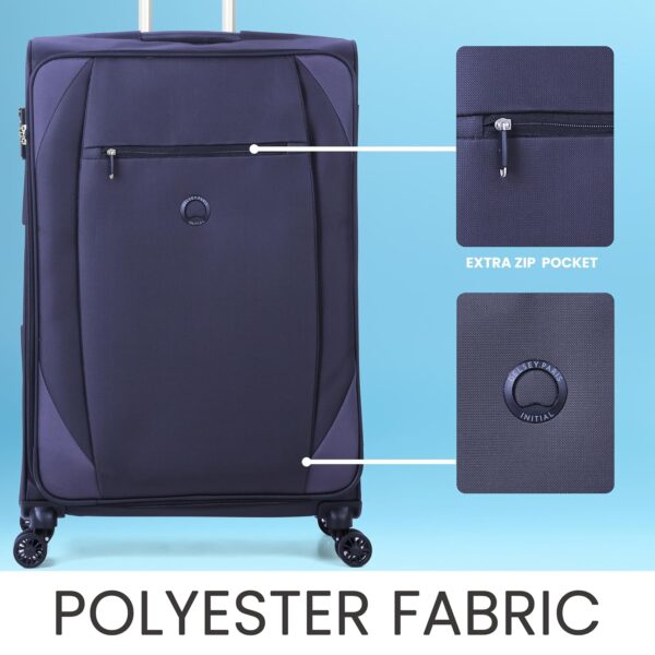 Delsey Paris Rami 78 cms Large Check-in Polyester Soft-sided 8 Wheels Spinner Luggage/Suitcase/Trolley Bag for travel (Blue) - Image 7