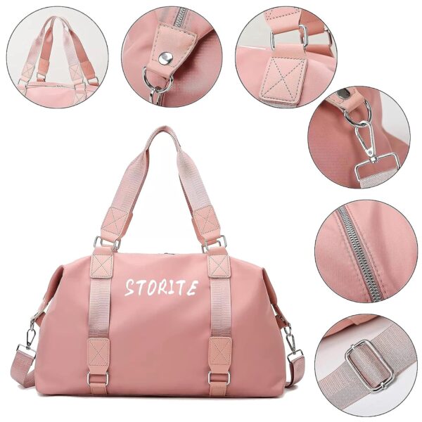 Storite Nylon 47 Cm Travel Duffle Bag, Sports Shoulder Bag for Women with Wet Pocket Weekender Overnight Luggage Bag - (Pink, 47 x 16 x 30 Cm) - Image 5