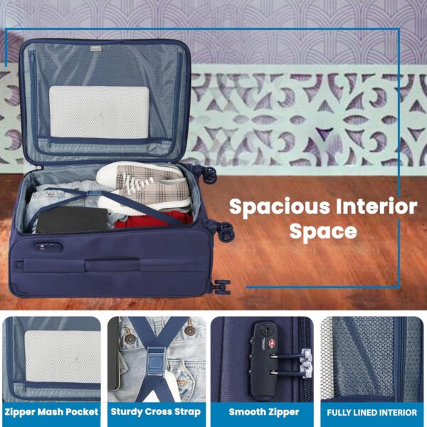 Delsey Paris Rami 78 cms Large Check-in Polyester Soft-sided 8 Wheels Spinner Luggage/Suitcase/Trolley Bag for travel (Blue) - Image 6