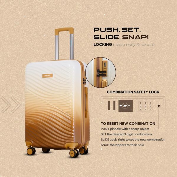 Dunes Polycarbonate Trolley Bag Set - Cabin (50 cm) + Check-in (66 cm) | Hard Shell 8 Spinner Wheels | Lightweight & Durable Luggage | 360° Spinner | Water Repellent | Desert Sand - Image 5