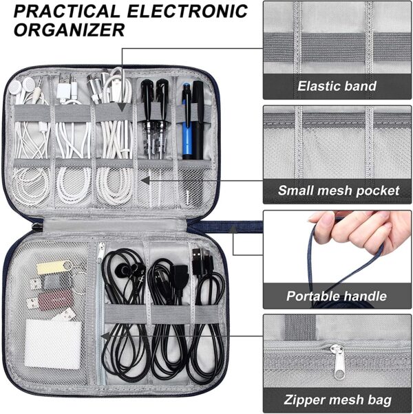 Seagull flight of fashion Nylon Single Layer Electronic Gadget Organizer Case, Tech Kit Accessories Organizer Bag - 25 X 19 X 2 Cm - Navy Blue - Model 1 - Image 4