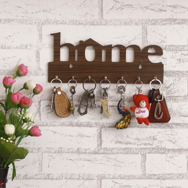 Webelkart Premium Home Keys Wooden Key Holder (29 cm x 13.5 cm x 0.4 cm, Wood) 7 Hook - Decorative Items for Home Decor (Brown) - Image 2