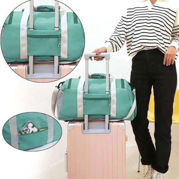Storite Nylon 51 cms Imported Travel Duffle Bag Multi- Pocket Sports Shoulder Bag for Women with Wet Pocket & Shoe Compartment Weekender Overnight Travel Luggage Bag (Green/White - 51x22x28 Cm) - Image 8
