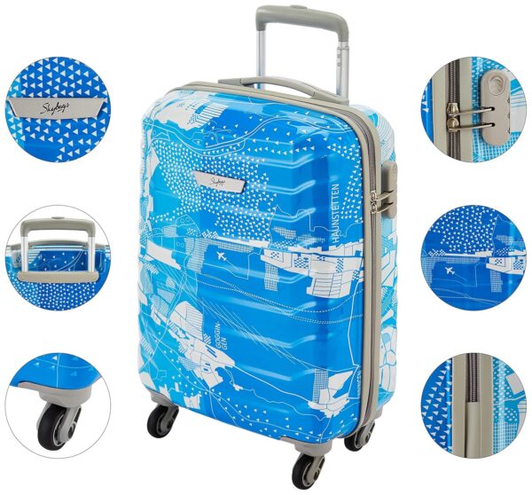Skybags Trooper 55 Cms Small Cabin Polycarbonate Hardshell Sided 4 Spinner Wheels Luggage/Suitcase/Inline Trolley Bag- Blue And White, Large - Image 5