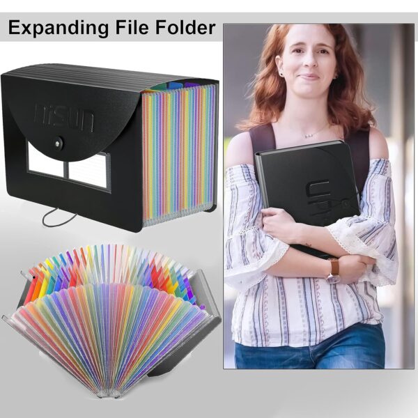 NISUN 24 Pockets File Organizer, A4/Letter Size Portable Accordion Folder, Expanding File Folder, Document Organizer, Adjustable Buckle Folder with Labels for School, Home & Office-Black (33 * 24cm) - Image 8