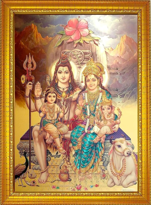 ADA Handicraft® Lord Shiva & Family Photo Frame for Wall and Pooja/Poster for Pooja/Religious Framed Painting for Worship (35 x 25) cm ,Wood ,Multicolor - Image 2