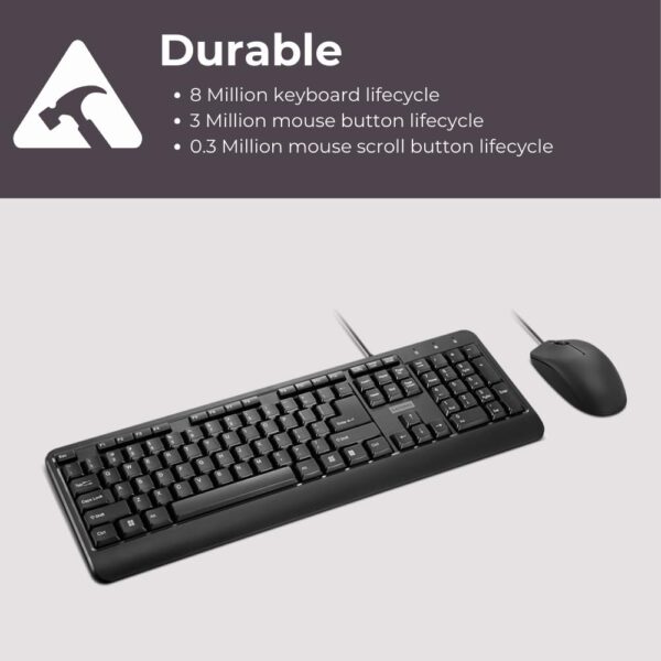Lenovo 160 Keyboard & Mouse Wired Combo | Waterproof Exoskeleton | Splash Proof Keys | 1600 DPI Full Size Mouse | Non-Slip Scroll Wheel | Adjustable Keyboard Stand | 3 Yr Warranty - Image 5