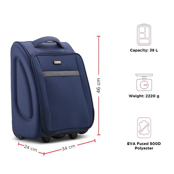HARISSONS Sleek 38L Overnighter Trolley Bag with Wheel for Travel | Small Cabin Luggage Suitcase for Men & Women (Navy) - Image 5