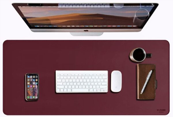 V-CUBE Designs Premium Vegan Leather Desk Mat 75X40cm 2.4mm Thick & Padded Laptop Mat/Extended Mouse Pad/Stitched, Reversible, Sturdy Deskspread |High Tear/Peel Strength|Anti-Slip,Splash-Proof| Maroon - Image 3