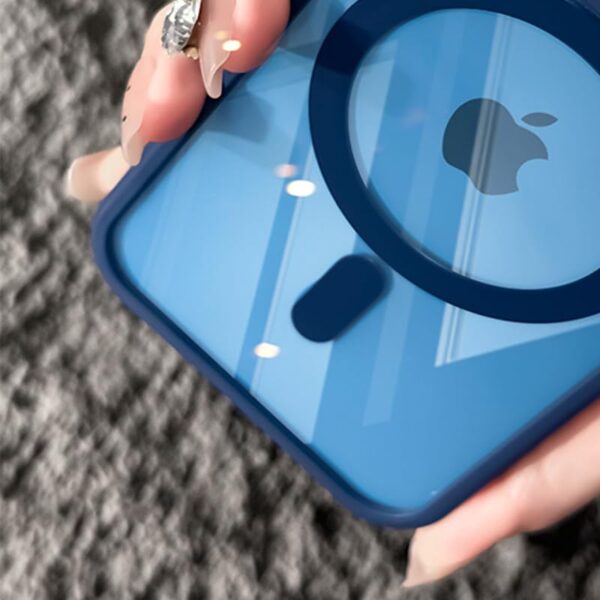 LuxuryKase Mag-Safe Shockproof Case for iPhone 16 Plus with Rotating Camera Guard Stand | Military Grade Drop Protection | Transparent Hard Back Cover with Wireless Charging - Blue - Image 5