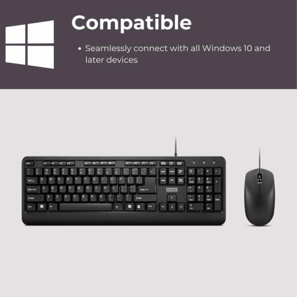 Lenovo 160 Keyboard & Mouse Wired Combo | Waterproof Exoskeleton | Splash Proof Keys | 1600 DPI Full Size Mouse | Non-Slip Scroll Wheel | Adjustable Keyboard Stand | 3 Yr Warranty - Image 6