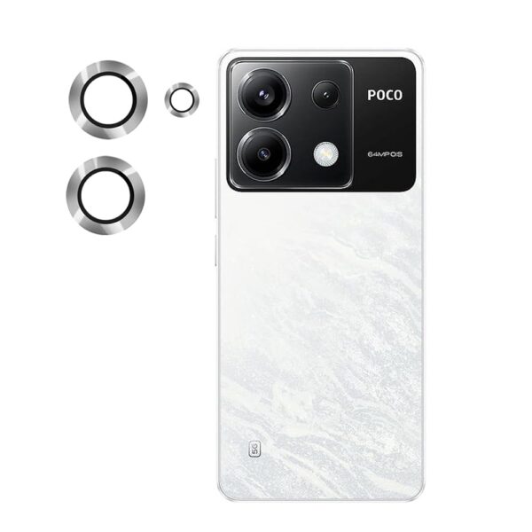 Amazon Brand - Solimo Camera Glass Lens Protector Ring for Poco X6 5G Case Friendly with Edge to Edge Coverage and Easy Installation (Silver) - Image 2