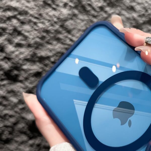 LuxuryKase Mag-Safe Shockproof Case for iPhone 16 Plus with Rotating Camera Guard Stand | Military Grade Drop Protection | Transparent Hard Back Cover with Wireless Charging - Blue - Image 4