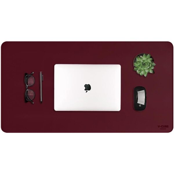 V-CUBE Designs Premium Vegan Leather Desk Mat 75X40cm 2.4mm Thick & Padded Laptop Mat/Extended Mouse Pad/Stitched, Reversible, Sturdy Deskspread |High Tear/Peel Strength|Anti-Slip,Splash-Proof| Maroon - Image 2