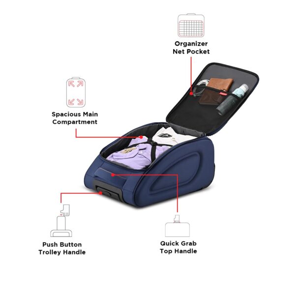 HARISSONS Sleek 38L Overnighter Trolley Bag with Wheel for Travel | Small Cabin Luggage Suitcase for Men & Women (Navy) - Image 4