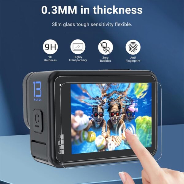 Action Pro Tempered Glass Compatibile with GoPro Hero 13 Black screen protector flim ＆ Camera Lens Protector, Tempered Glass, High Definition Clear, Case Friendly, Anti-Scratch (Pack of 3) - Image 4