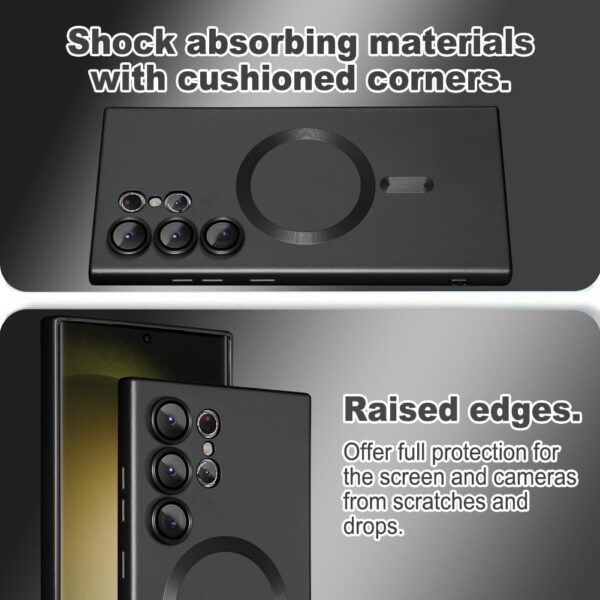 DIZORO Samsung S25 Ultra Case, Compatible with Mag Safe, Matte Luxury Metallic Luster Flexible TPU Wireless Charging Shockproof Case with Camera Protector (Black.) - Image 3