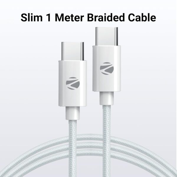 ZEBRONICS Type C to Type C Strong Braided Cable, 60W PD Fast Charging, for iPhone 16 Series, 15 Series, iPad, MacBook, Samsung, Other Android Devices, Data Sync, 1 Meter (ZEB-TT60+) - Image 6