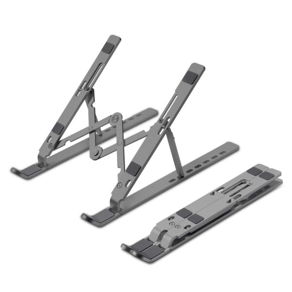 ZEBRONICS Aluminium Alloy Laptop Stand, Compatible with 9-15.6 inch Laptops, 7 Angles Adjustable Tabletop, Anti Slip Silicon Rubber Pads, Foldable, Velvet Pouch Inside, Zeb-NS2000 (Dark Grey) - Image 2