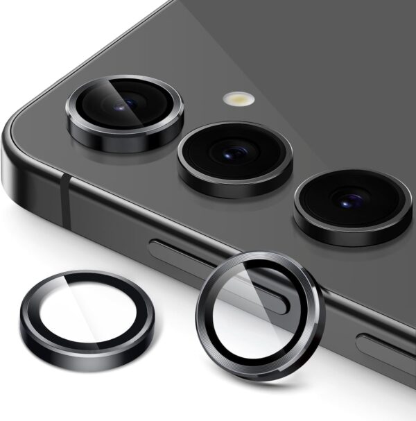 FabeKee Tempered Glass Camera Lens Protector For Samsung Galaxy S24 FE 5G 9H Hardness, Full Coverage Anti Scratch Camera Metal Ring (Samsung S24 FE 5G, Black) - Image 2