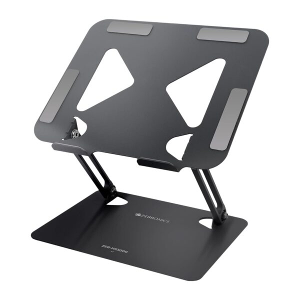 Zebronics NS3000 Portable Laptop & Tablet Stand Supports Upto 17” with Max. 5KG Support, Anti-Slip Silicone Pads, Foldable Design, Multi Angle Adjustment, Carbon Steel Body - Image 2