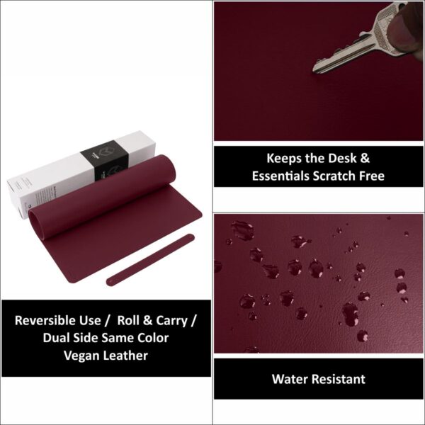 V-CUBE Designs Premium Vegan Leather Desk Mat 75X40cm 2.4mm Thick & Padded Laptop Mat/Extended Mouse Pad/Stitched, Reversible, Sturdy Deskspread |High Tear/Peel Strength|Anti-Slip,Splash-Proof| Maroon - Image 6
