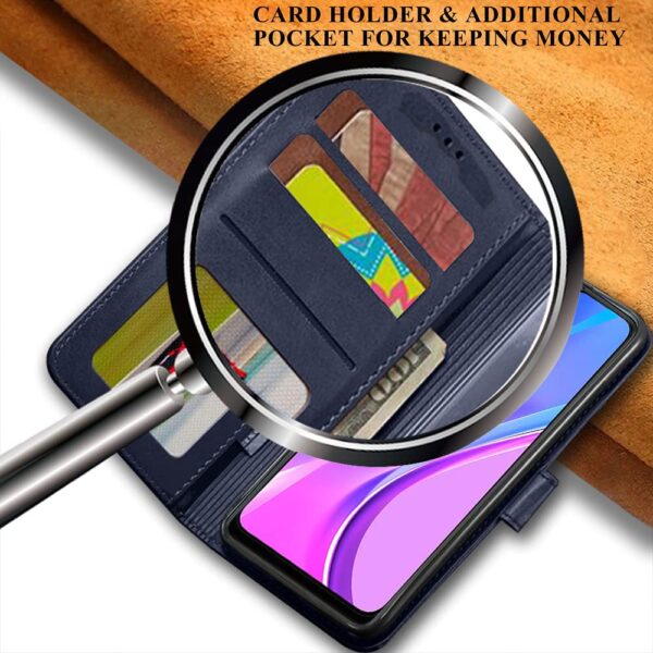 TheGiftKart Flip Back Cover Case for Redmi 9 Prime/Poco M2 | Dual-Color Leather Finish | Inbuilt Stand & Pockets | Wallet Style Flip Back Case Cover for Redmi 9 Prime/Poco M2 (Blue & Brown) - Image 6